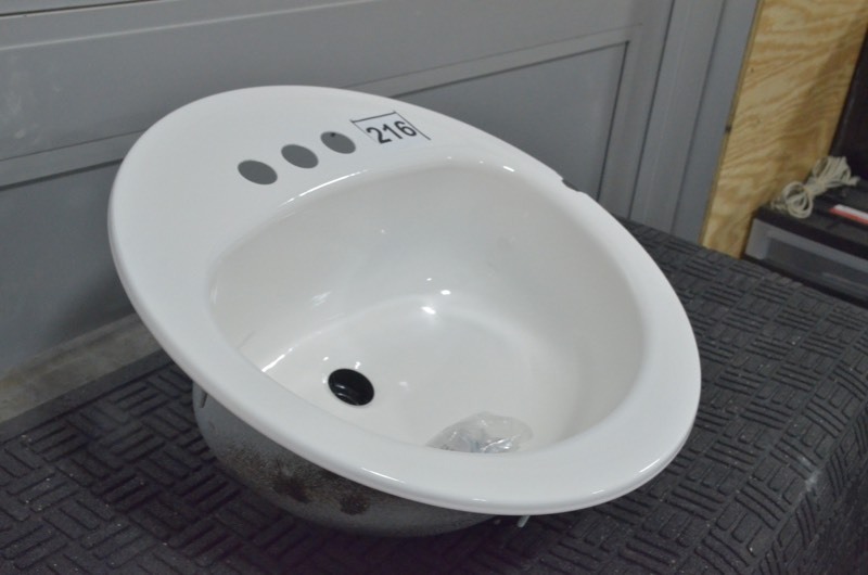 lot 216 image: BOOTZ INDUSTRIES Laurel Round Drop-In Bathroom Sink in White (CRACKEDCHIPPED)