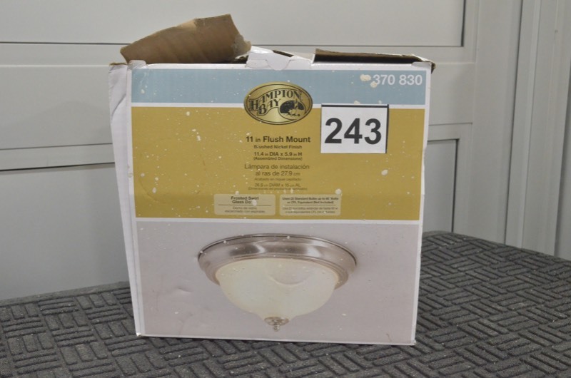 lot 243 image: HAMPTON BAY 11 in. 2-Light Brushed Nickel Flush Mount with Frosted Swirl Glass Shade