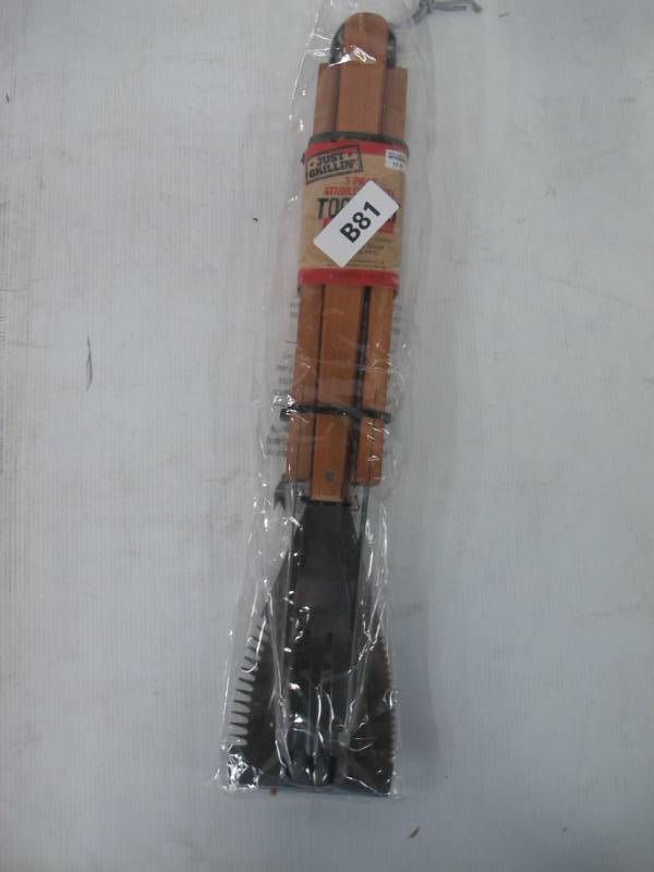 lot B81 image: Just Grillin 3 Piece Stainless Steel Tool Set - NEW