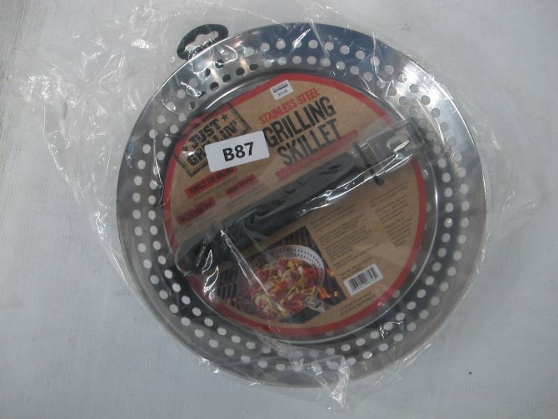 lot B87 image: Just Grillin Stainless Steel Grilling Skillet - NEW
