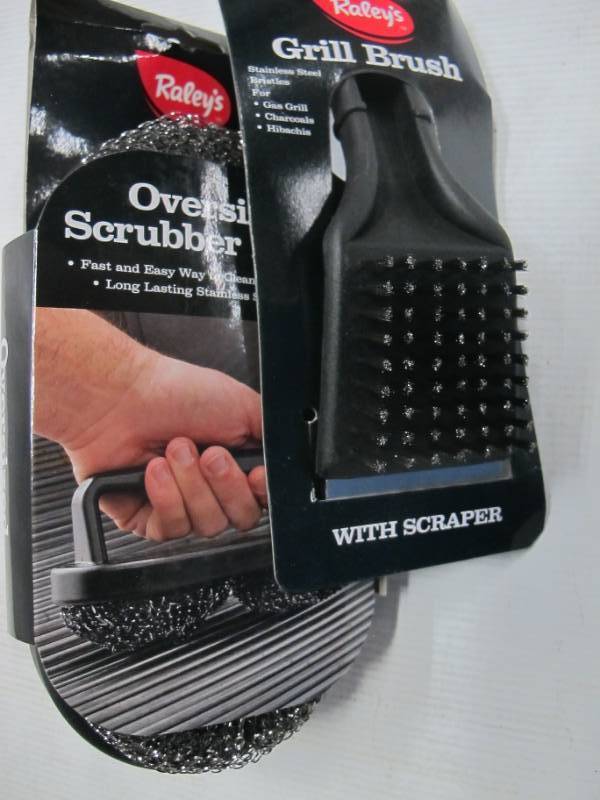 lot B65 image: Grill Brush Set - Raleys Oversized Scrubber Brush  Raleys Grill Brush