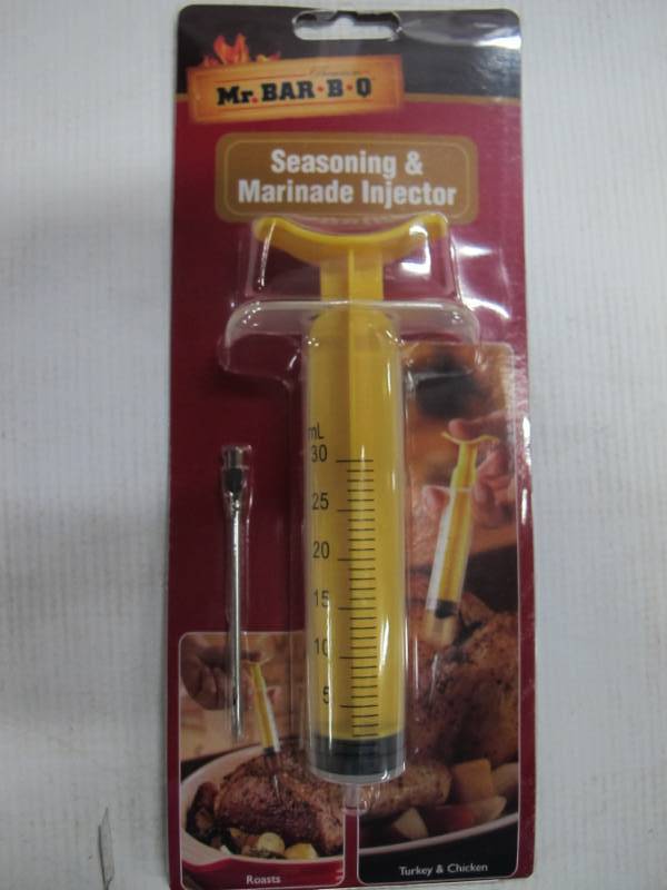 lot B66 image: Trio of Mr. Bar-B-Q Grill Accessories - Digital Meat Thermometer  SeasoningMarinade Injector  Sauce Pot with Brush