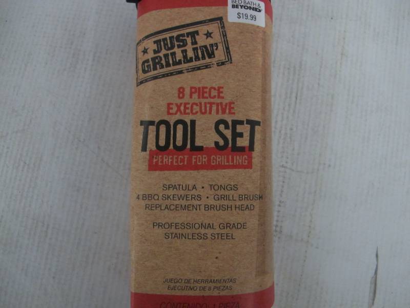 lot B77 image: Just Grillin 8 Piece Executive Grill Tool Set - NEW