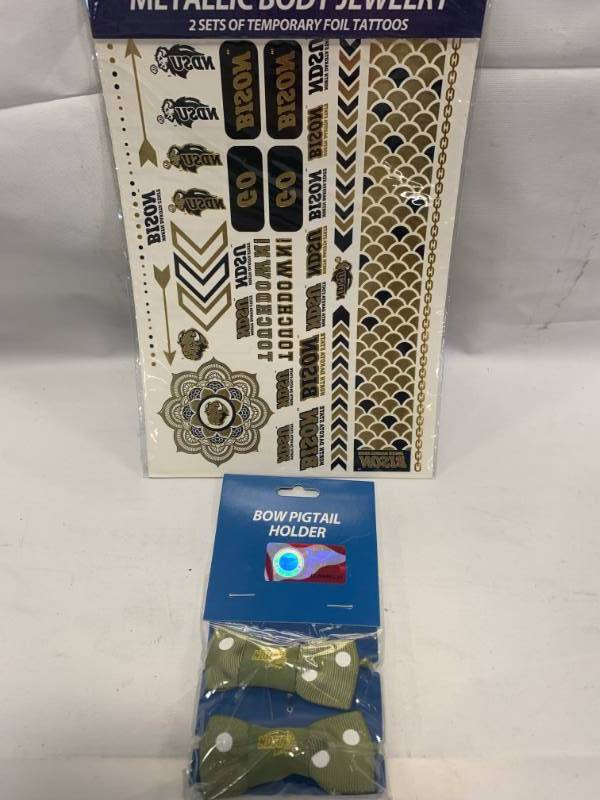 lot 45 image: NDSU Bison Metallic Body Jewelry Tattoos & Pigtail Holders