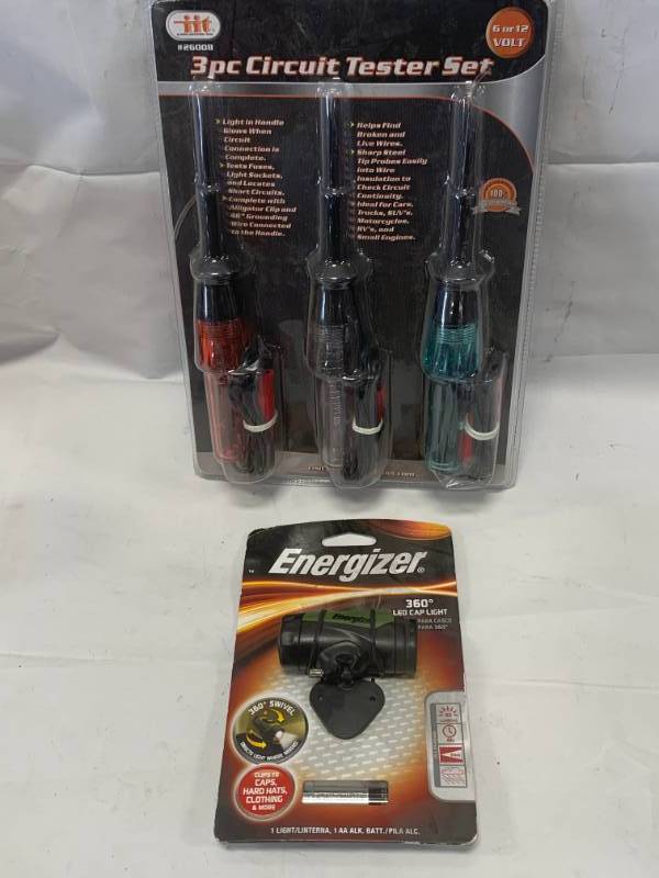 lot 56 image: 3pc Circuit Tester Set & Energizer Cap Light