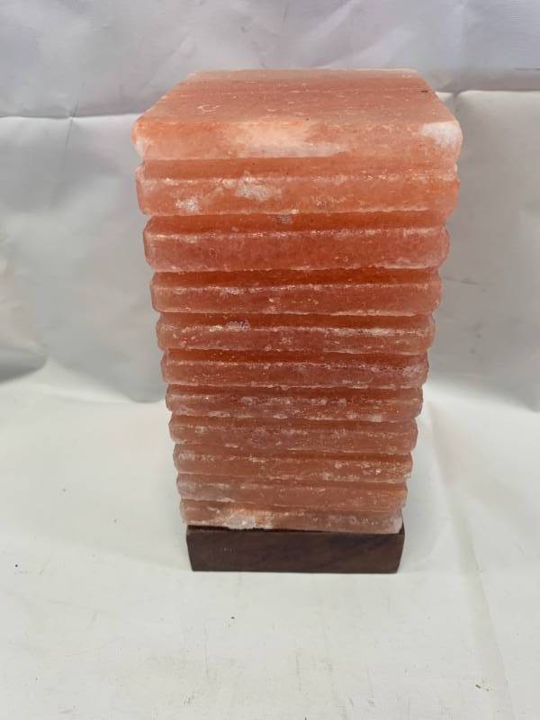 lot 64 image: Himalayan Salt Lamp Pillar with Light & Wood Base New