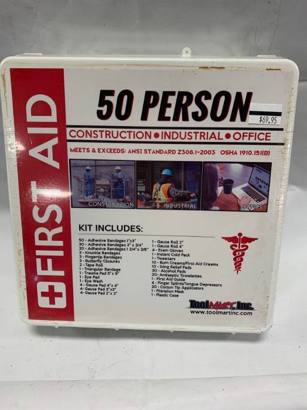 lot 100 image: New 50 Person First Aid Kit $69 Retail