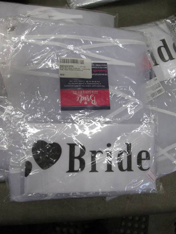 lot 20 image: 6 Sets Bride Satin Sash & Veil Se...