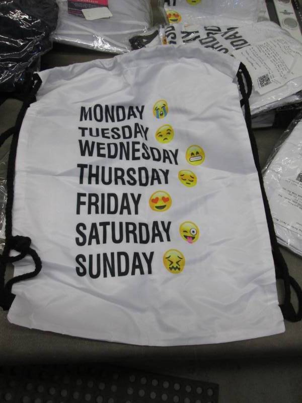 lot 25 image: 6 Day of Week Emoji Drawstring Back...