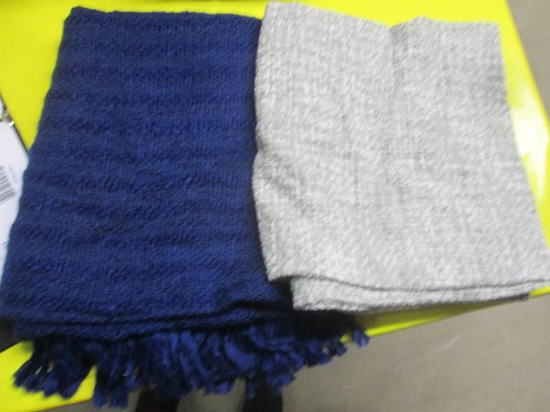 lot 156 image: blue and grey knitted throw blanket...