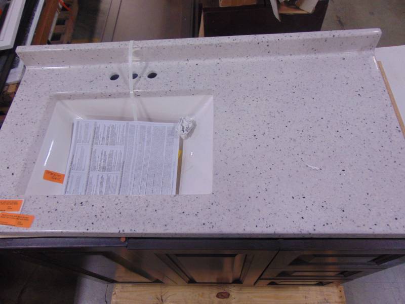 lot 251 image: Glacier Bay Vanity in Dusk with Solid Surface Vanity Top in Silver Ash with White Basin NW36P2-DK