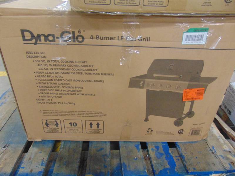 lot 277 image: Dyna-Glo 4-Burner Open Cart LP Gas Grill in Black DGF493BNP
