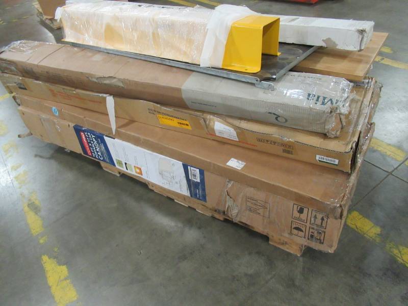 lot 180 image: WHOLESALE MIXED PALLET OF RETURNS - CARPORT CANOPY, WORKBENCH TOP, 3 PERSON SWING AND MORE