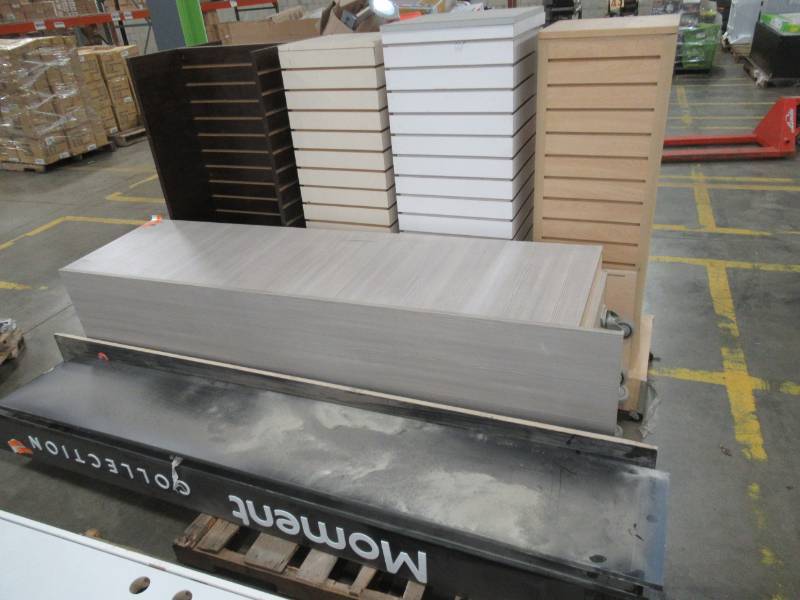 lot 181 image: WHOLESALE MIXED PALLET OF RETURNS - DISPLAY RACKS, CABINET AND HOOKS