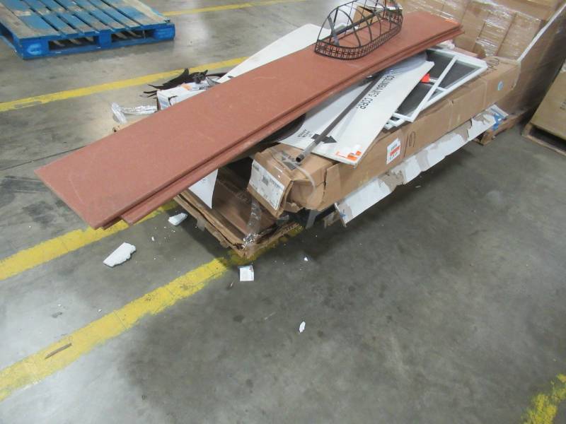 lot 187 image: MIXED WHOLESALE PALLET OF MISCELLANEOUS BUILDING MATERIALS FROM RETAIL STORE REMODEL MIXED WHOLESALE PALLET OF MISCELLANEOUS BUILDING MATERIALS FROM RETAIL STORE REMODEL - DOOR SLABS, DECK BOARDS AND MORE