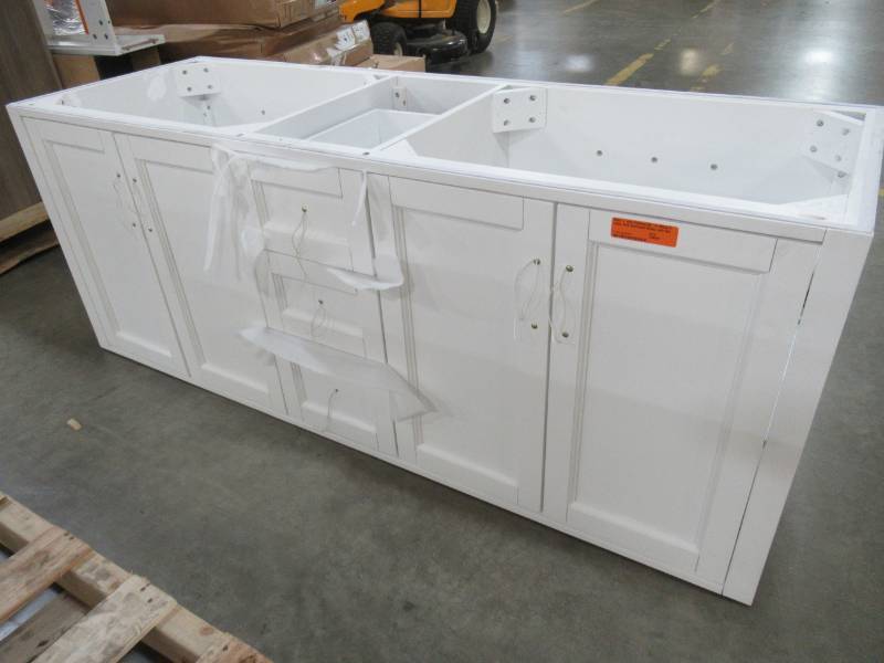 lot 37 image: allen  roth Floating 60 X  White Double Sink Bathroom Vanity Cabinet 1315VA-60-201 Missing Top