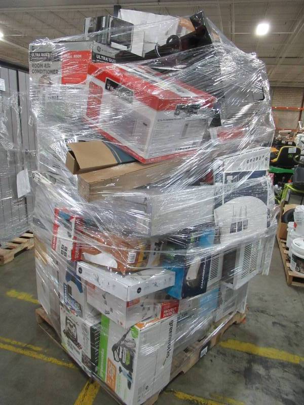 lot 38 image: WHOLESALE MIXED PALLET OF RETURNS - TOOLS, SMALL HOUSEWARES, AIR CONDITIONERS AND MORE