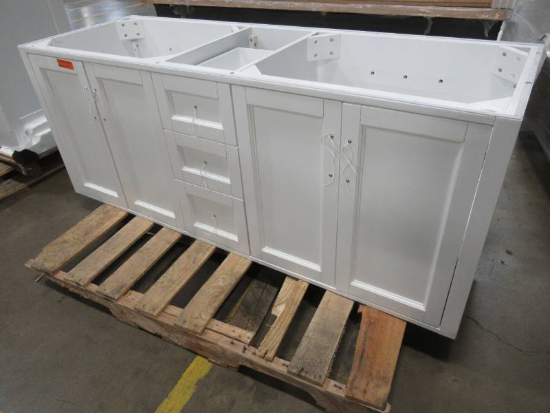 lot 40 image: allen  roth Floating 60 X  White Double Sink Bathroom Vanity Cabinet 1315VA-60-201 Missing Top