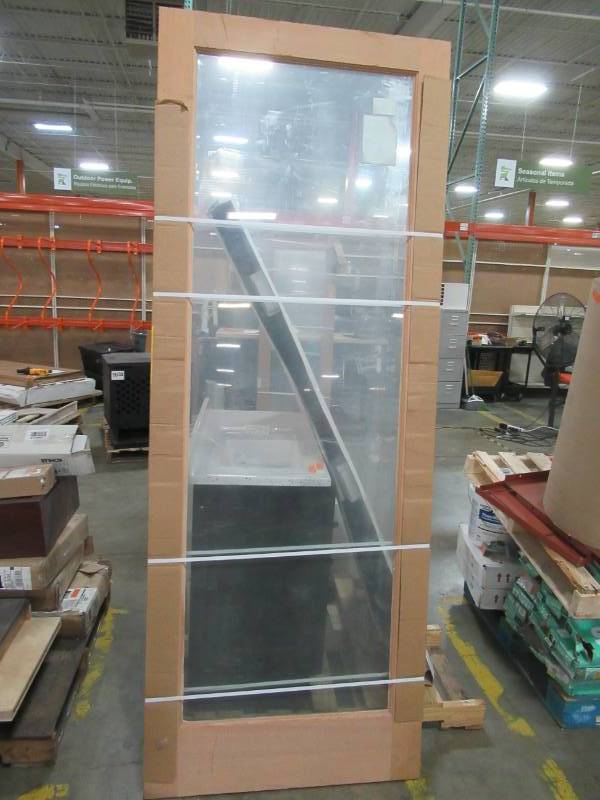 lot 79 image: Custom Ordered 36 in. x 96 in. Rustic Knotty Alder Full-Lite Clear Low-E Unfinished Wood, No Bore Door Slab