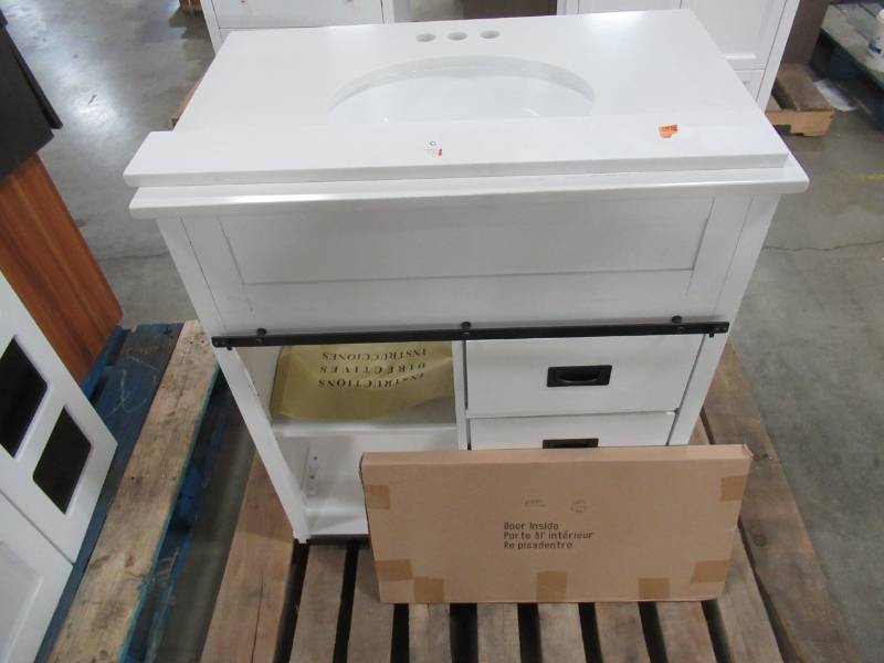 lot 94 image: Style Selections Morriston White Single Sink Vanity with White Engineered Stone Top 30 x 20 WSL30BVW