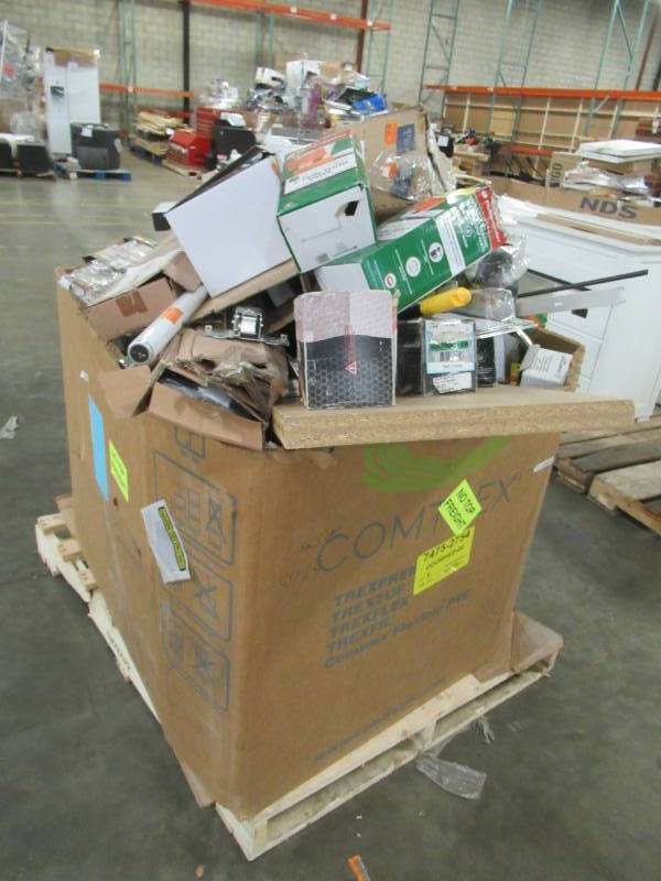 lot 98 image: MIXED WHOLESALE PALLET OF MISCELLANEOUS BUILDING MATERIALS FROM RETAIL STORE REMODEL - ELECTRICAL, PLUMBING AND MORE