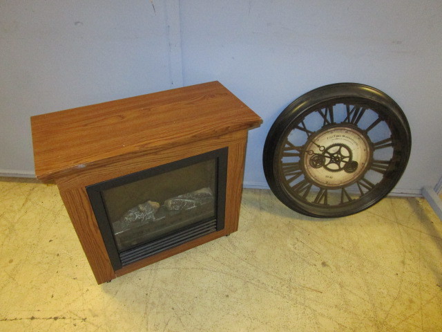 lot 508 image: ELECTRIC FIREPLACE AND WALL CLOCK