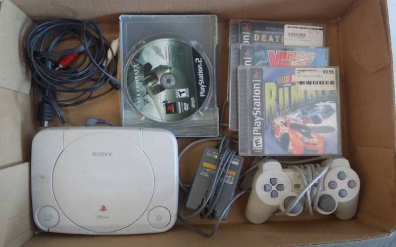 lot 36 image: Sony Play Station With Power & AV Cords, 4-Games, 1-Remote & Memory Card