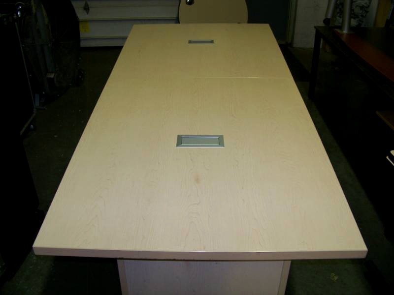 lot 40 image: Groupe Lacasse, Large, Heavy-Duty, High-Quality Conference Room Table with Built-in Power Outlet Cubbys and Lockable Storage in Support Column