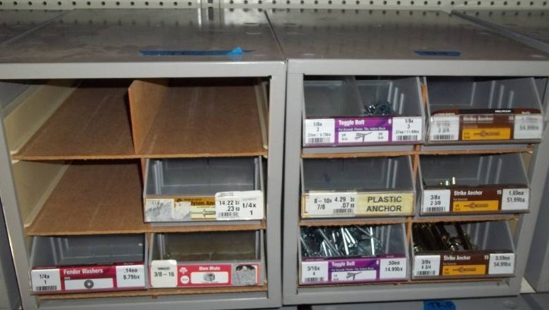 lot 297 image: 2 Hardware Bins with Assorted Hardware