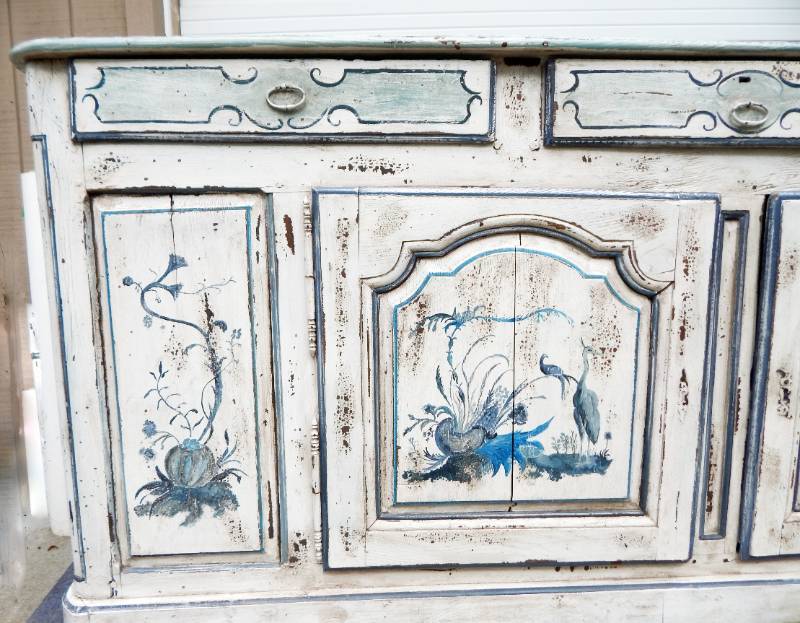 lot 1 image: Antique 18th Century Oak Hand Painted French Enfilade Buffet