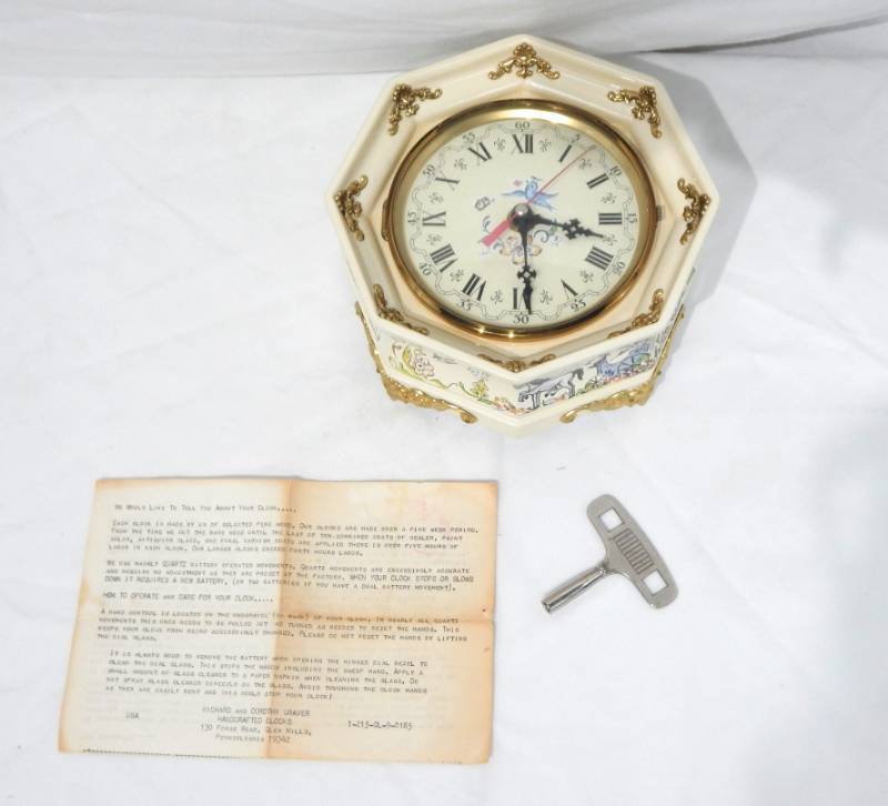lot 50 image: Vintage Hand Painted Pennsylvania Bavarian Wedding Clock