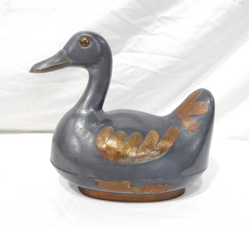 lot 30 image: Vintage Pewter and Brass Duck