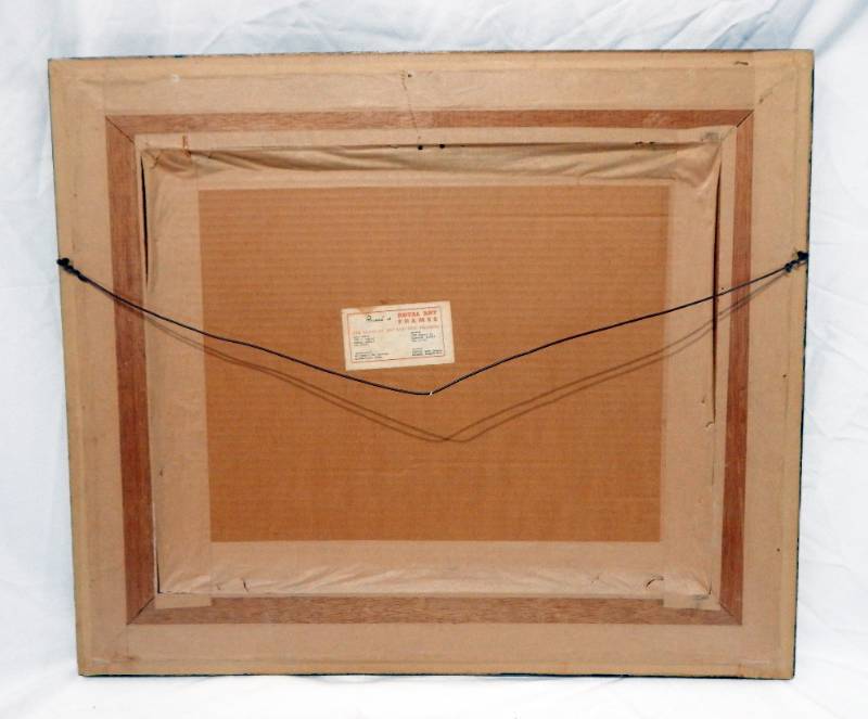lot 41 image: Vintage Black and Gold Fabric Manila Dragon Boat and Temple Framed Print