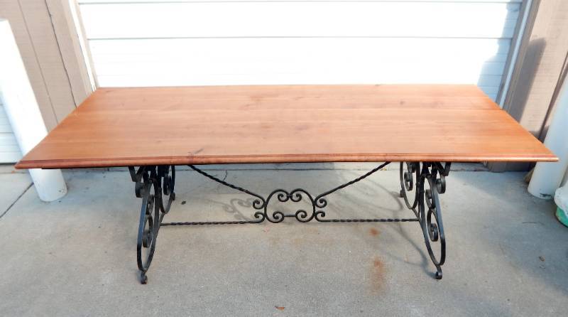 lot 24 image: Large Antique Spanish Iron Frame Table Base With Wood and Silestone Top