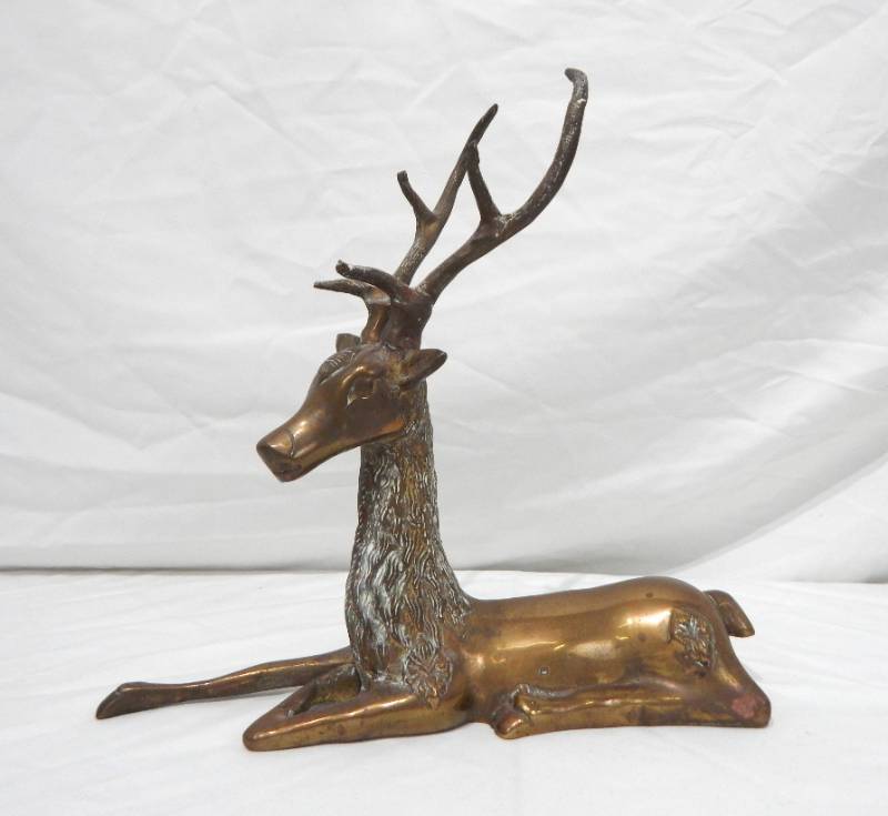 lot 59 image: Vintage Brass Deer, Snail and Angel Hurricane Candle Holder