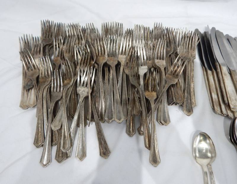 lot 72 image: Huge Lot of Vintage Victor S. Co. A1 Overlay Silver Plate Flatware