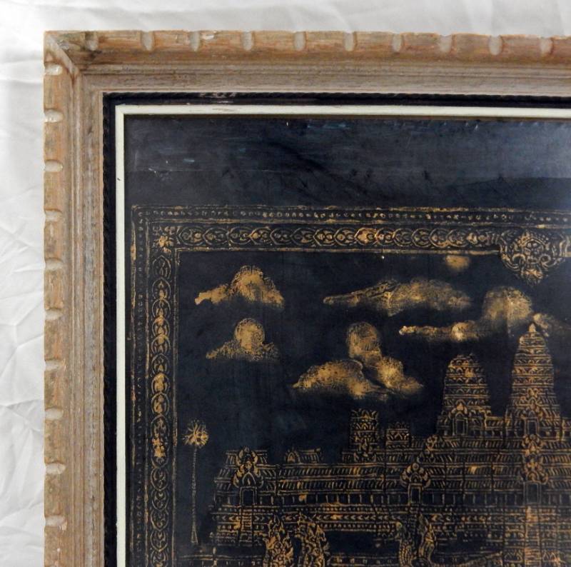 lot 42 image: Vintage Framed Cambodian Angkor Wat Temple Framed Print