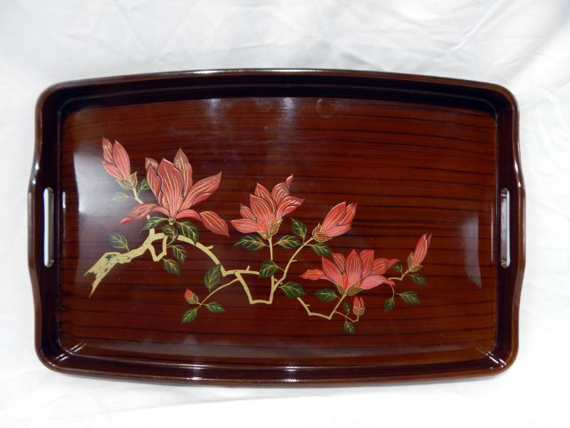 lot 78 image: Vintage Toyo Japanese Lacquerware Tray and Reproduction Hair Restorer Bottle