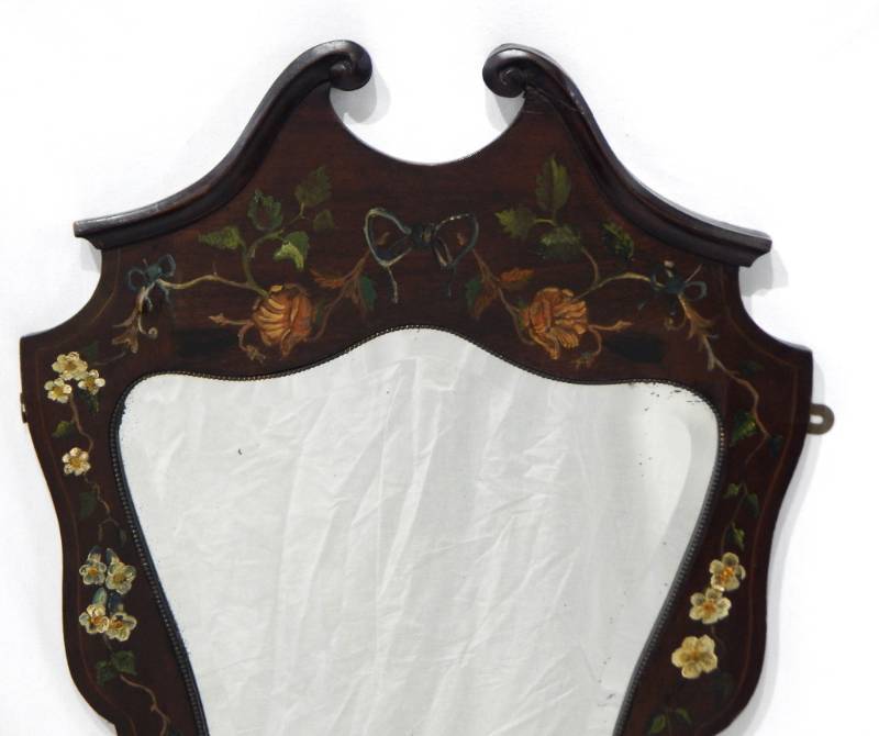 lot 4 image: Antique 19th Century English Wood Frame Hand Painted Mirror