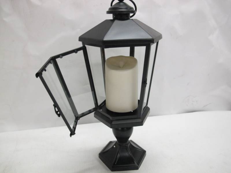 lot 25 image: Luminara 17 Windsor Lantern with Pedestal & Flameless Candle - Black
