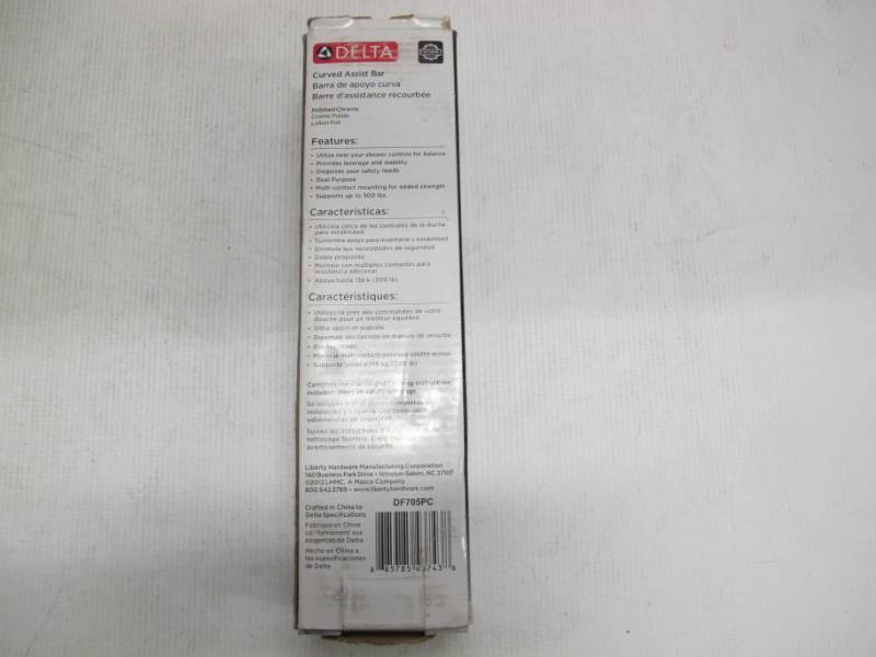 lot 36A image: Delta Faucet DF705PC 9 Curved Bathroom Safety Assist Bar, Polished Chrome