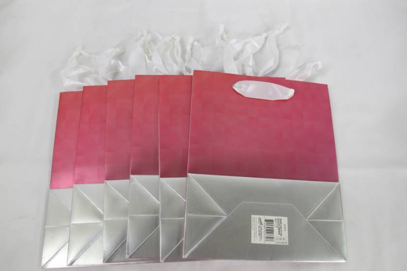 lot 103 image: 6 Pack of Gift Bags - Medium - RELAX ITS NOT HOMEMADE - PinkSilver