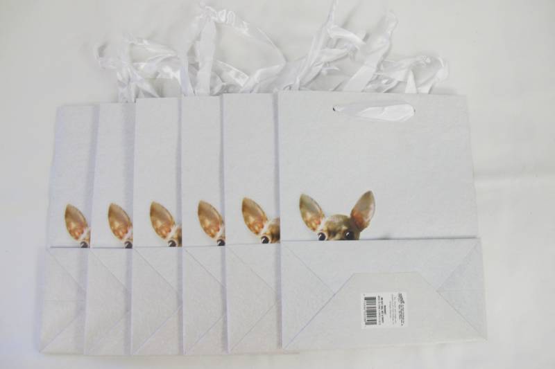 lot 106 image: 6 Pack of Gift Bags - Medium - WELL ITS NOT A PUPPY - White