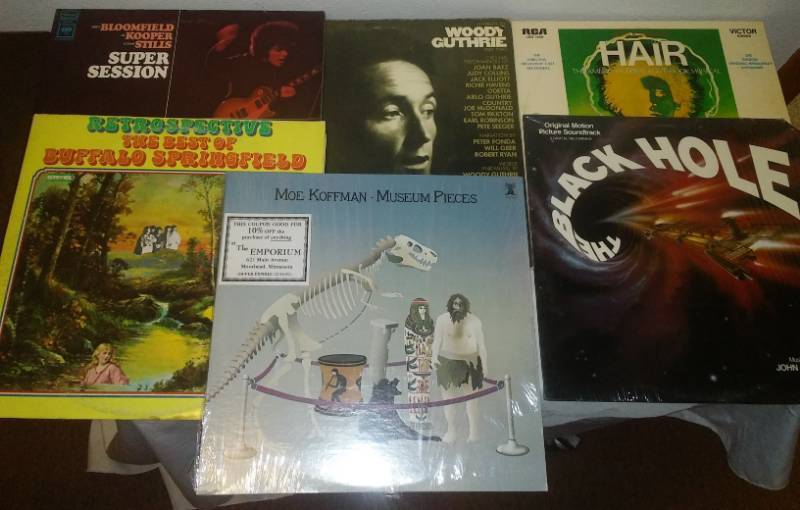 lot 297 image: 6 albums Hair soundtrack, Woody Guthrie, black hole soundtrack, Buffalo Springfield and more.