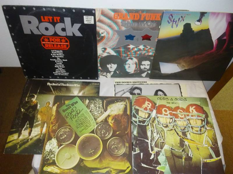 lot 303 image: 7 rock and roll albums - The Who, Styx, guess who, Grand Funk, Doobie Brothers, Let It Rock - German promo album.