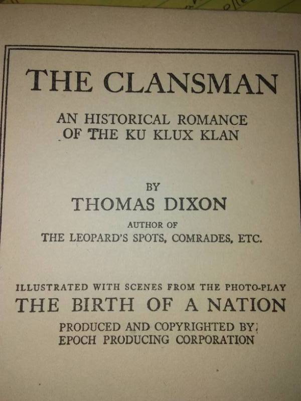 lot 326 image: Clansman book by Thomas Dixon. Rear cover. Excellent. 1905 first edition.