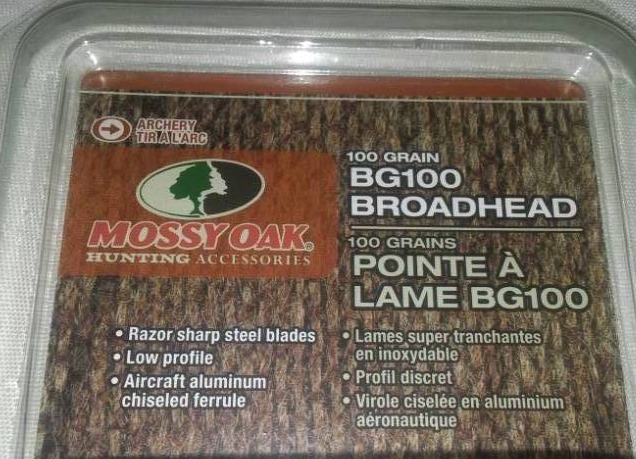 lot 172 image: BG100 Broadhead Arrow tips 3 new in package. Mossy Oak