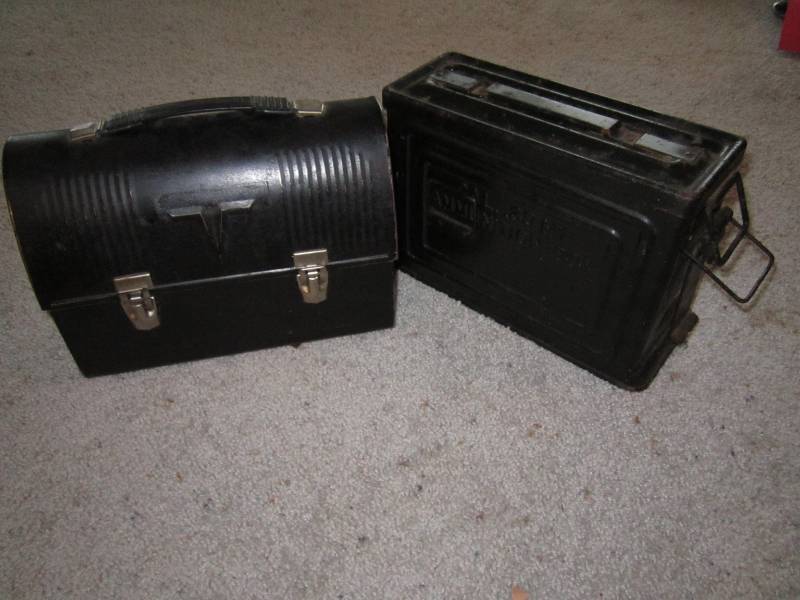 lot 16 image: Vintage lunch box and ammunition bo...