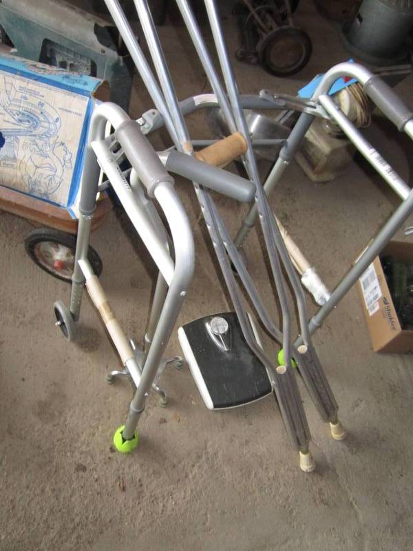 lot 121 image: Wakler, crutches and scale...