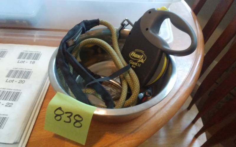 lot 22 image: Dog Bowl & Leashes